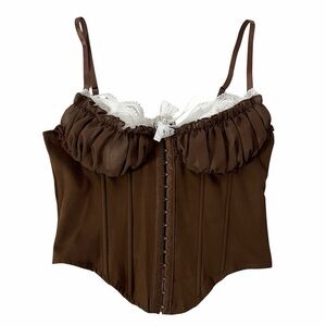 Brown Lace-Trim Corset Bustier